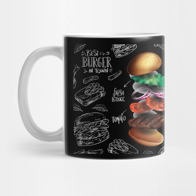 Falling realistic Burger Ingredients Back Board by Mako Design 